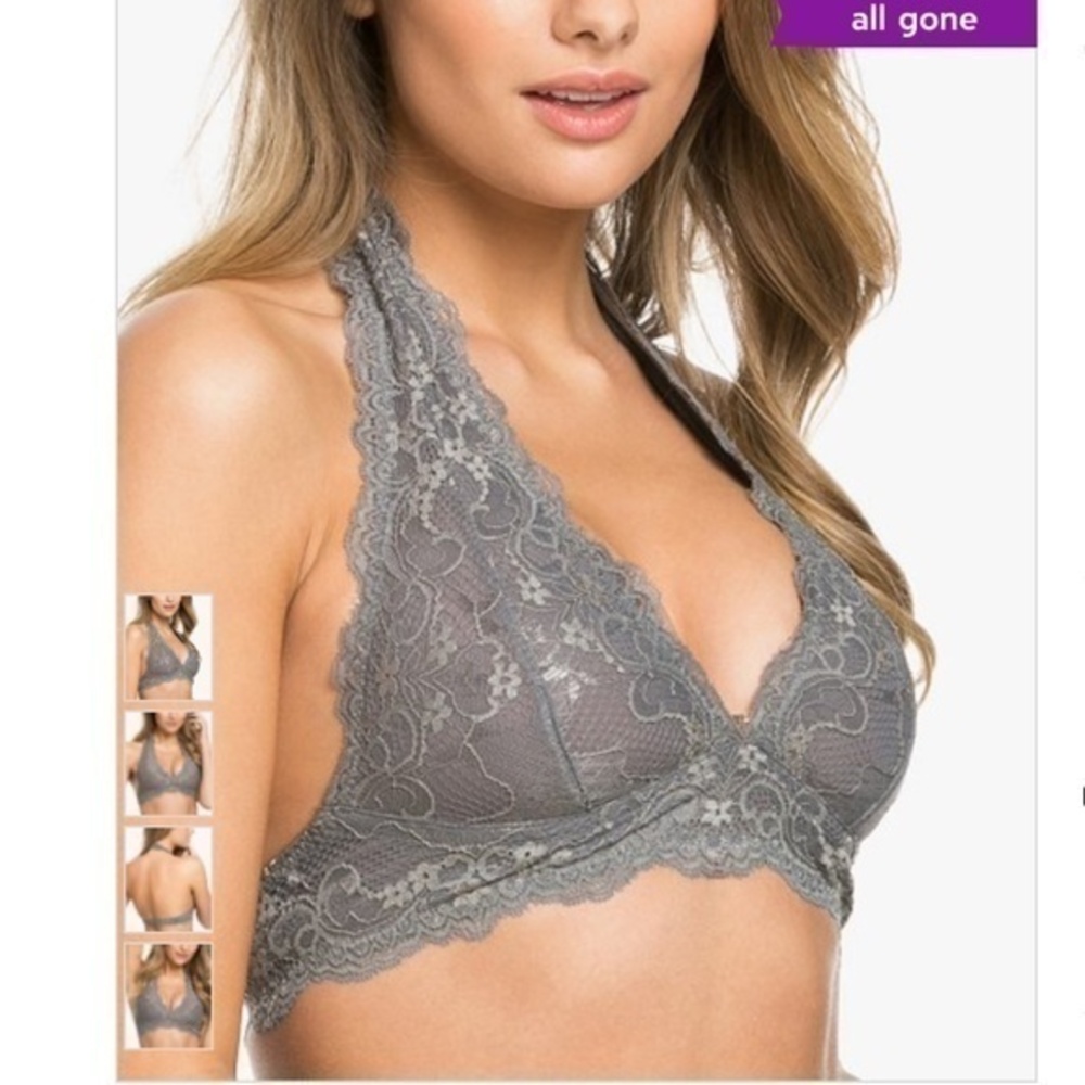 🛼🍕🪻WishList Midnight Lace Halter Bralette Gray small bra CLEARANCE